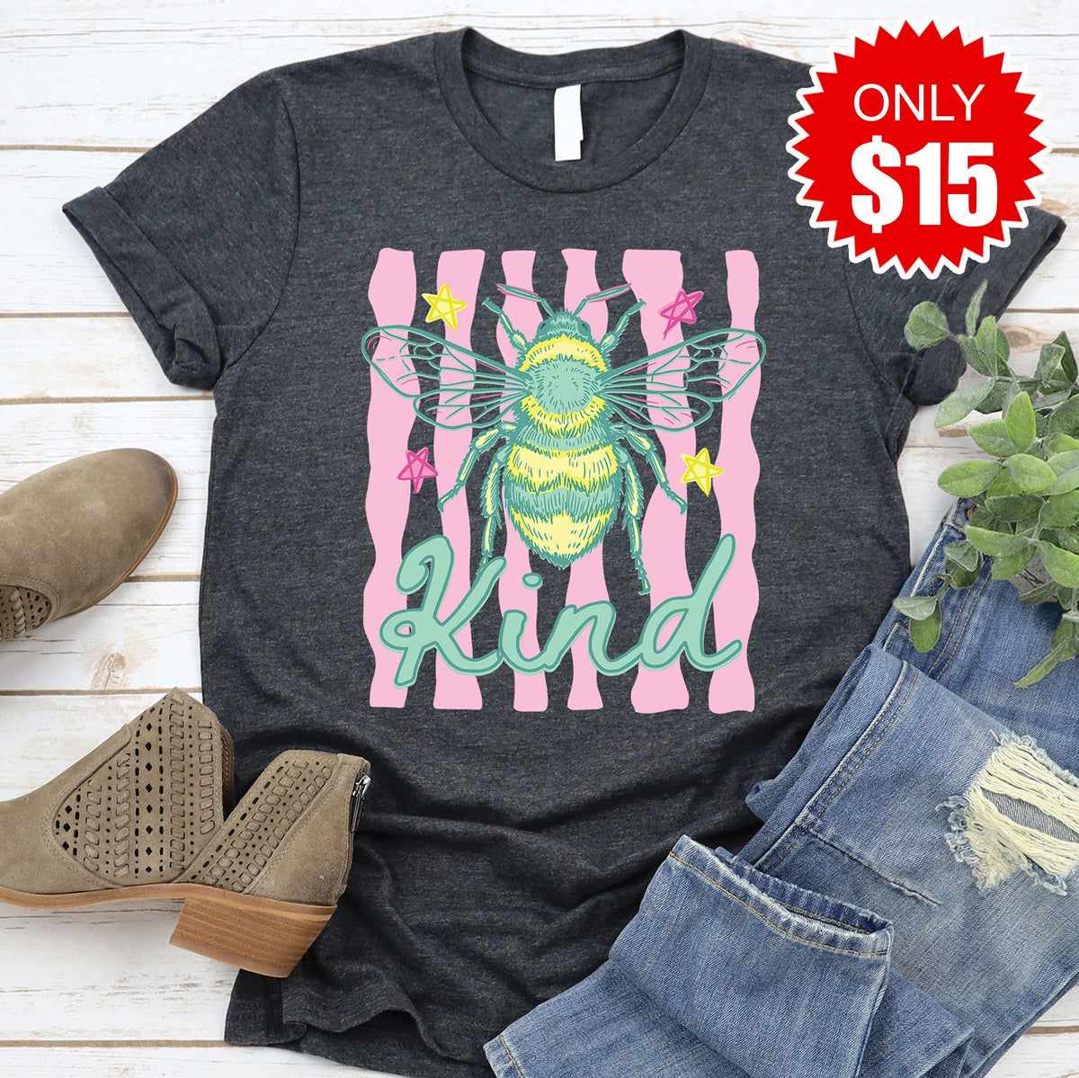 Bee Kind Tee - Heather Charcoal - 15 product image 1