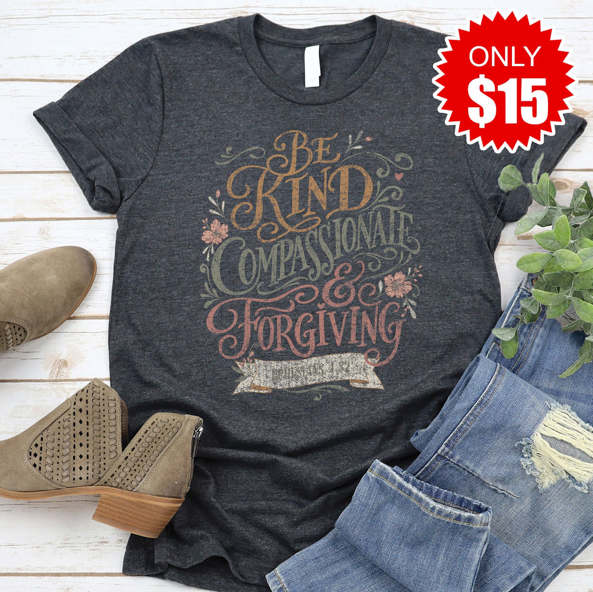 Kind Compassionate Forgiving Tee - Heather Charcoal - 15 product image 1