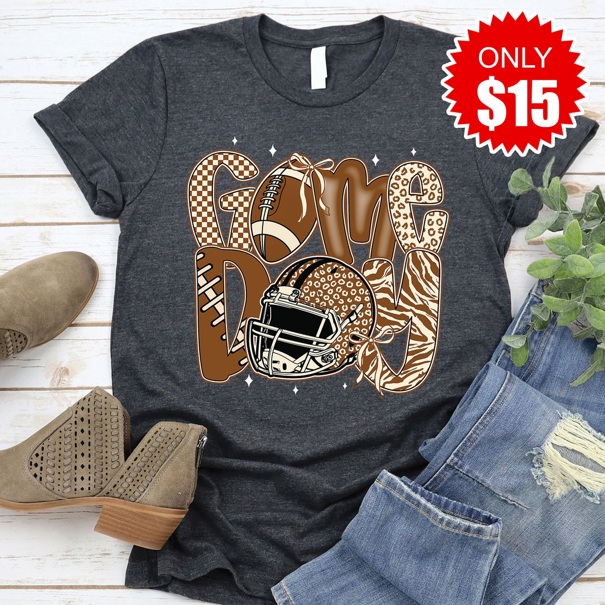 Game Day Leopard Tee - Heather Charcoal - 15 product image 1