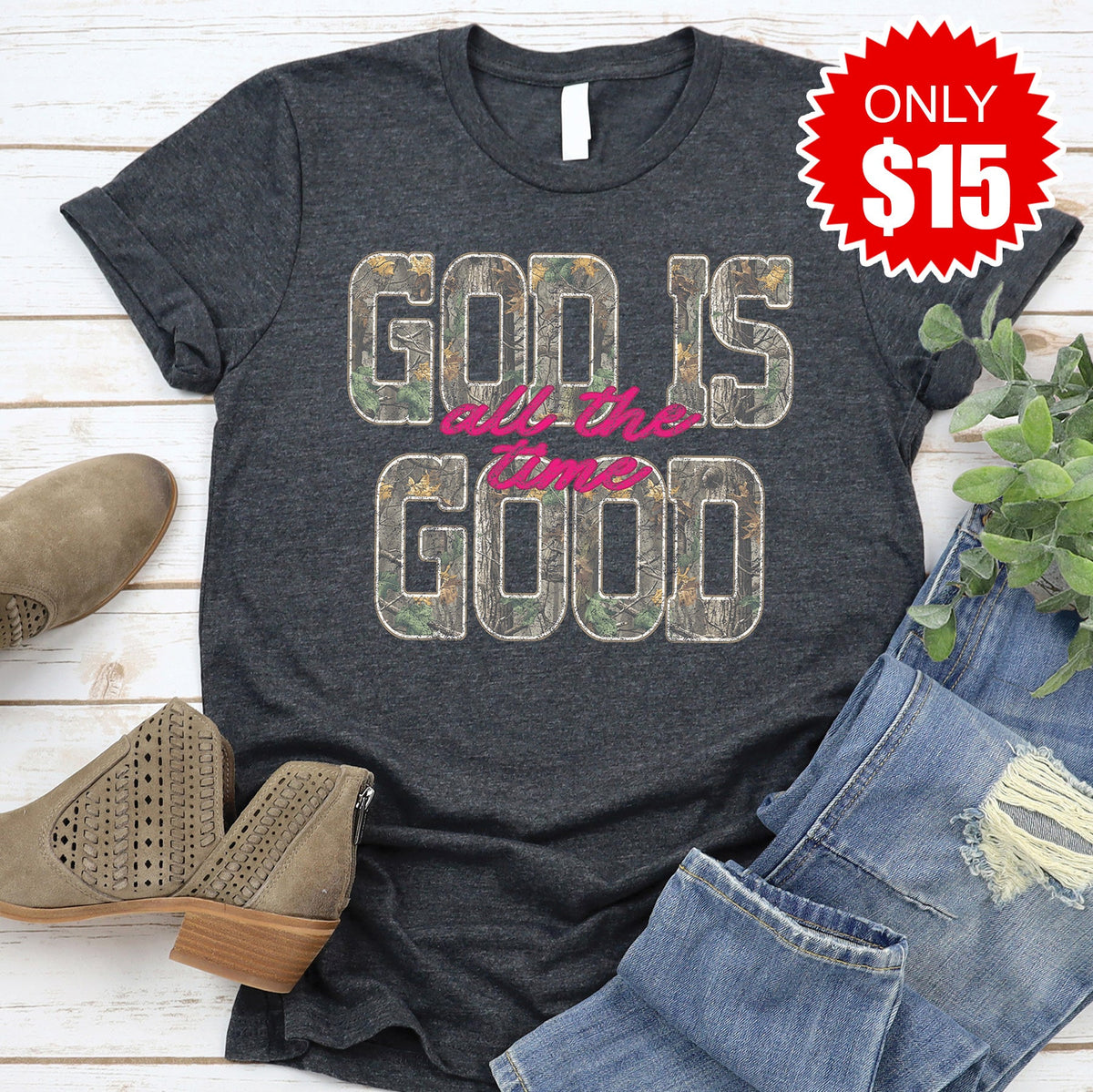 God Is Good Tee - Heather Charcoal - 15 product image 1