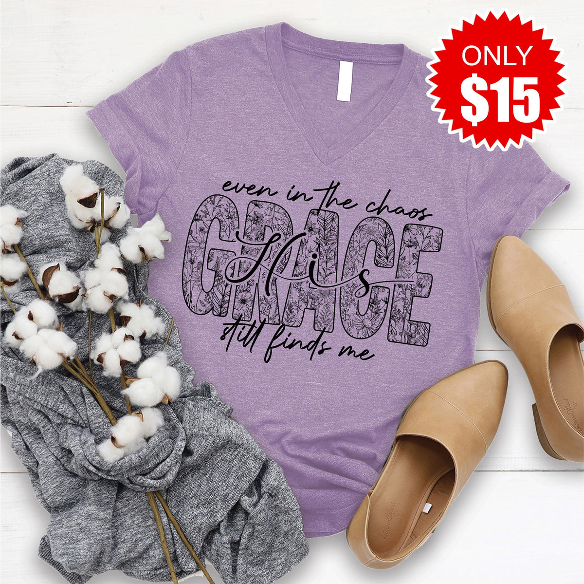 Grace Still Finds Me V-Neck - Heather Deep Purple - 15