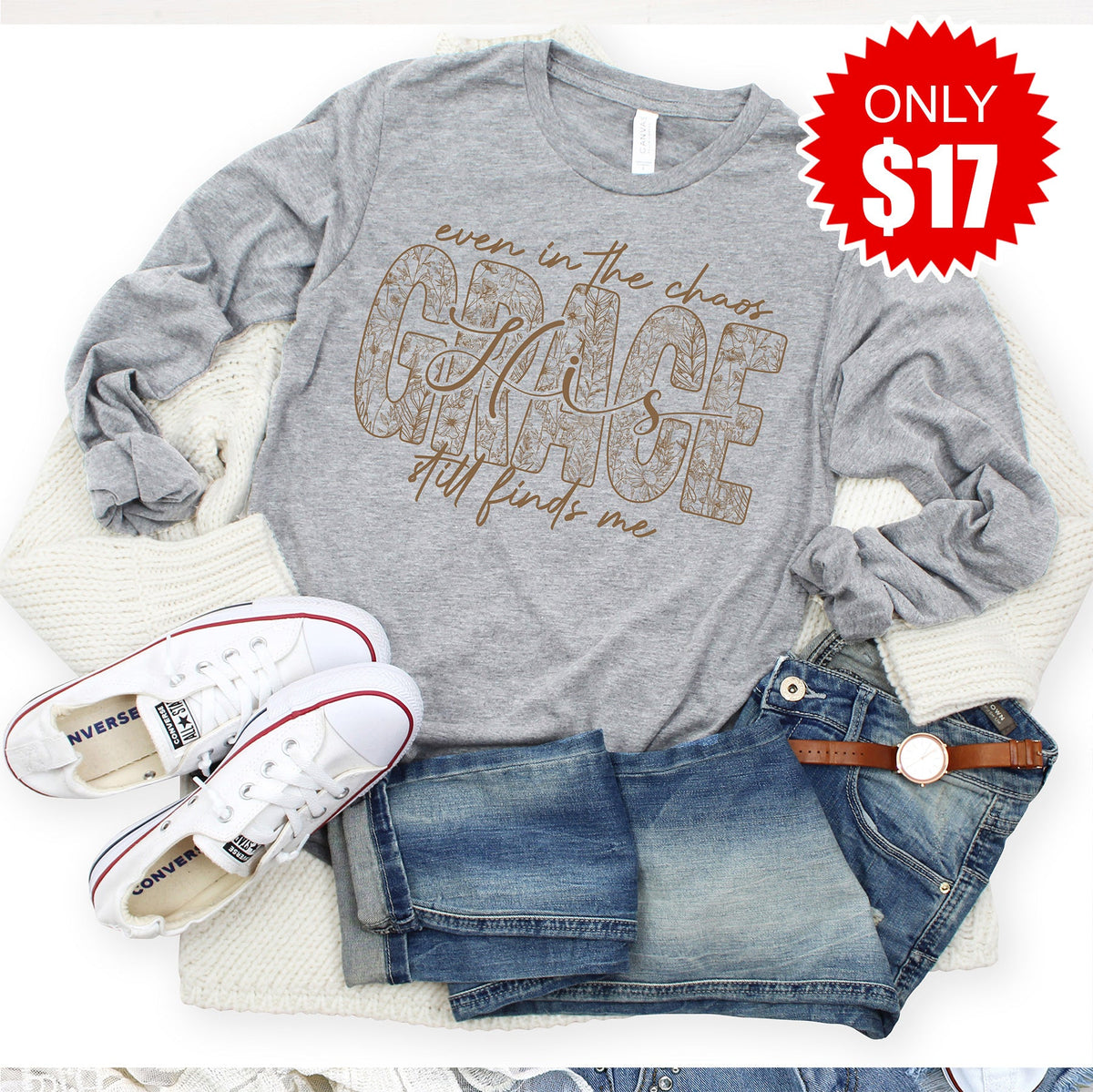 Grace Still Finds Me Long Sleeve - Heather Grey - 17 product image 1