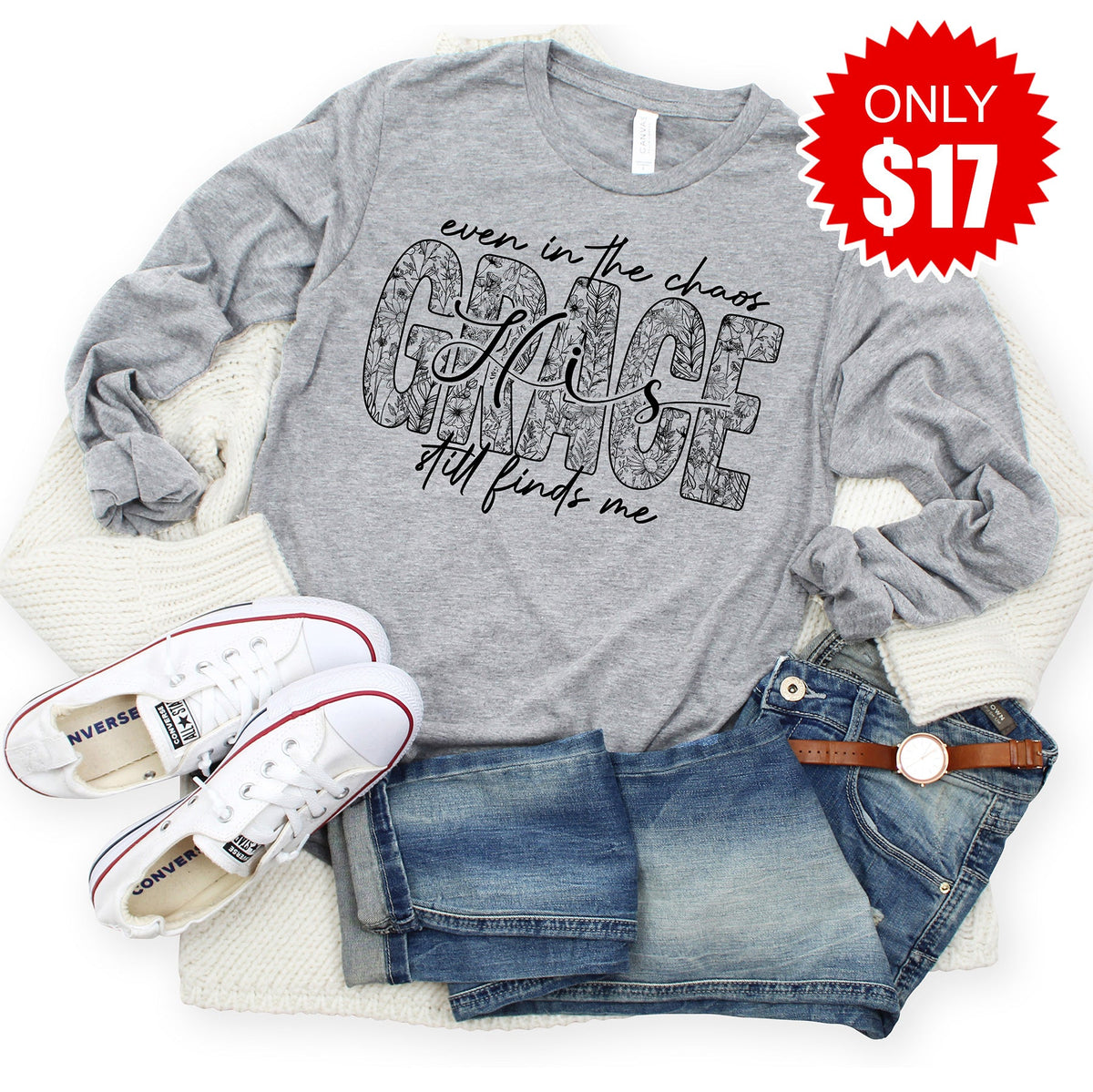 Grace Still Finds Me Long Sleeve - Heather Grey - 17 product image 1