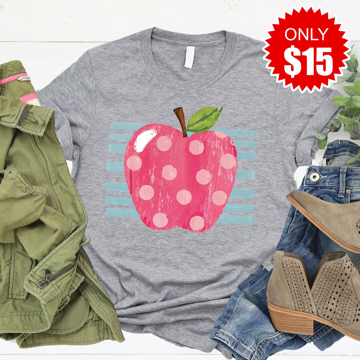 Teacher Apple Tee - Heather Grey - 15 product image 1