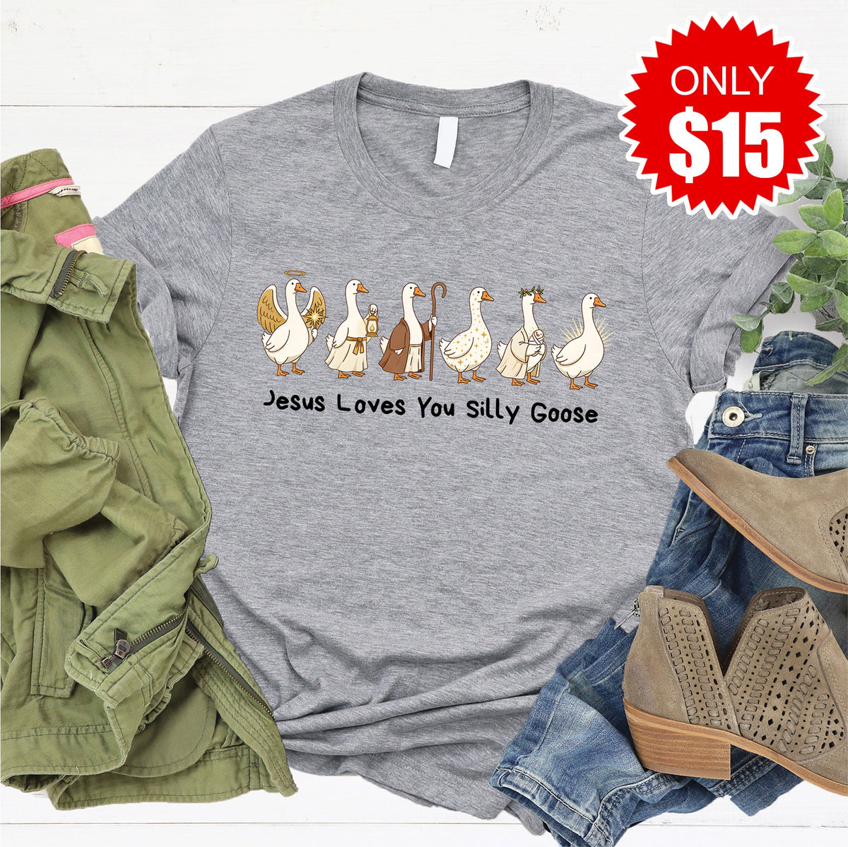 Jesus Love You Silly Goose Tee - Heather Grey - 15 product image 1