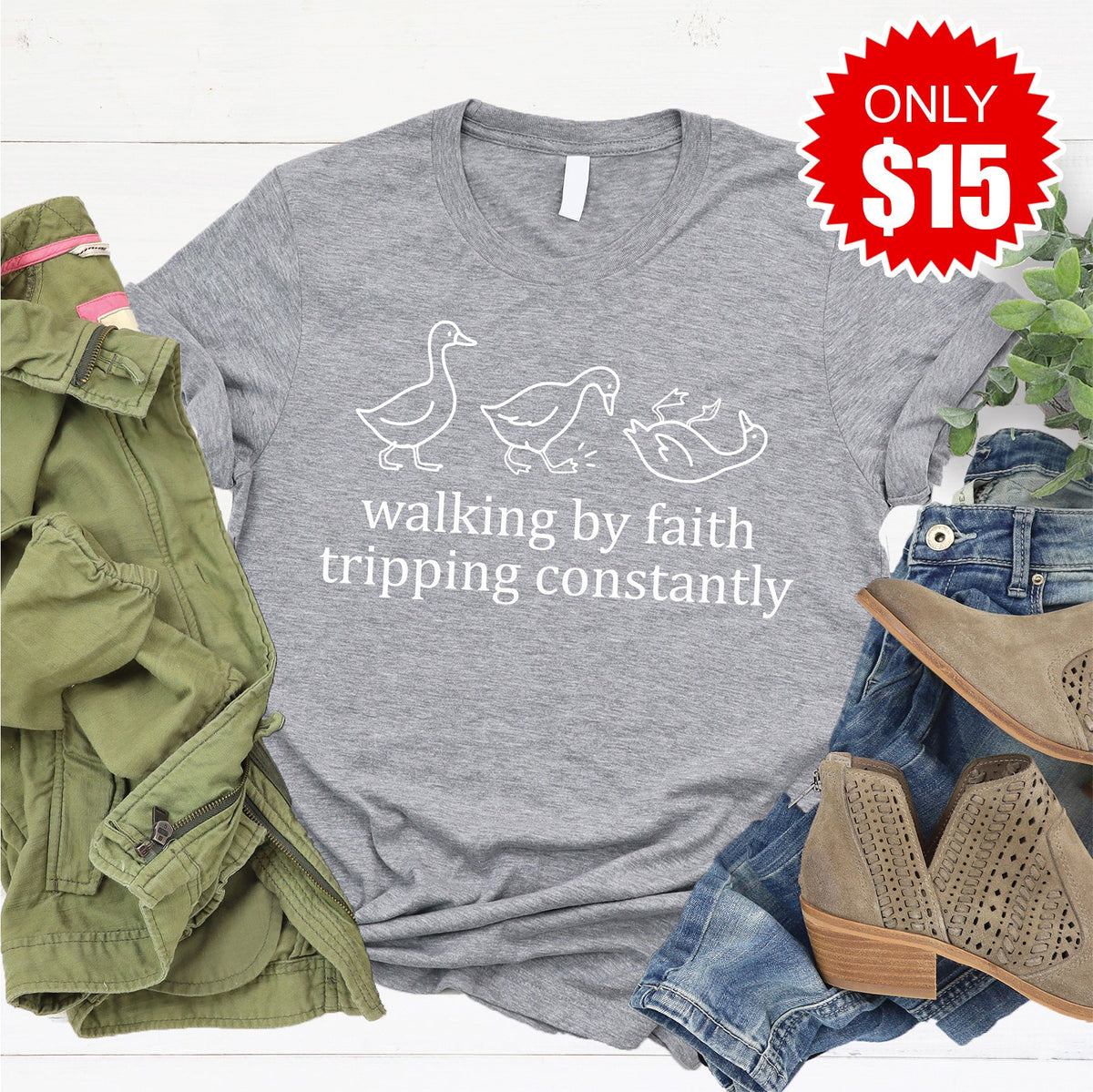 Walking By Faith Tee - Heather Grey - 15 product image 1