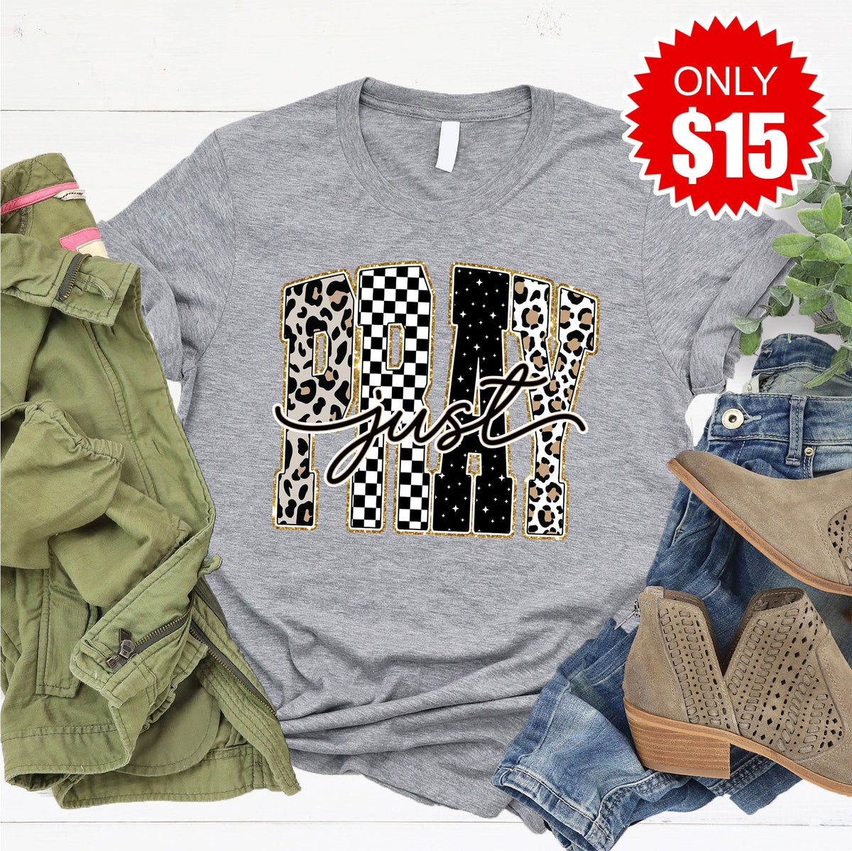 Just Pray Tee - Heather Grey - 15 product image 1