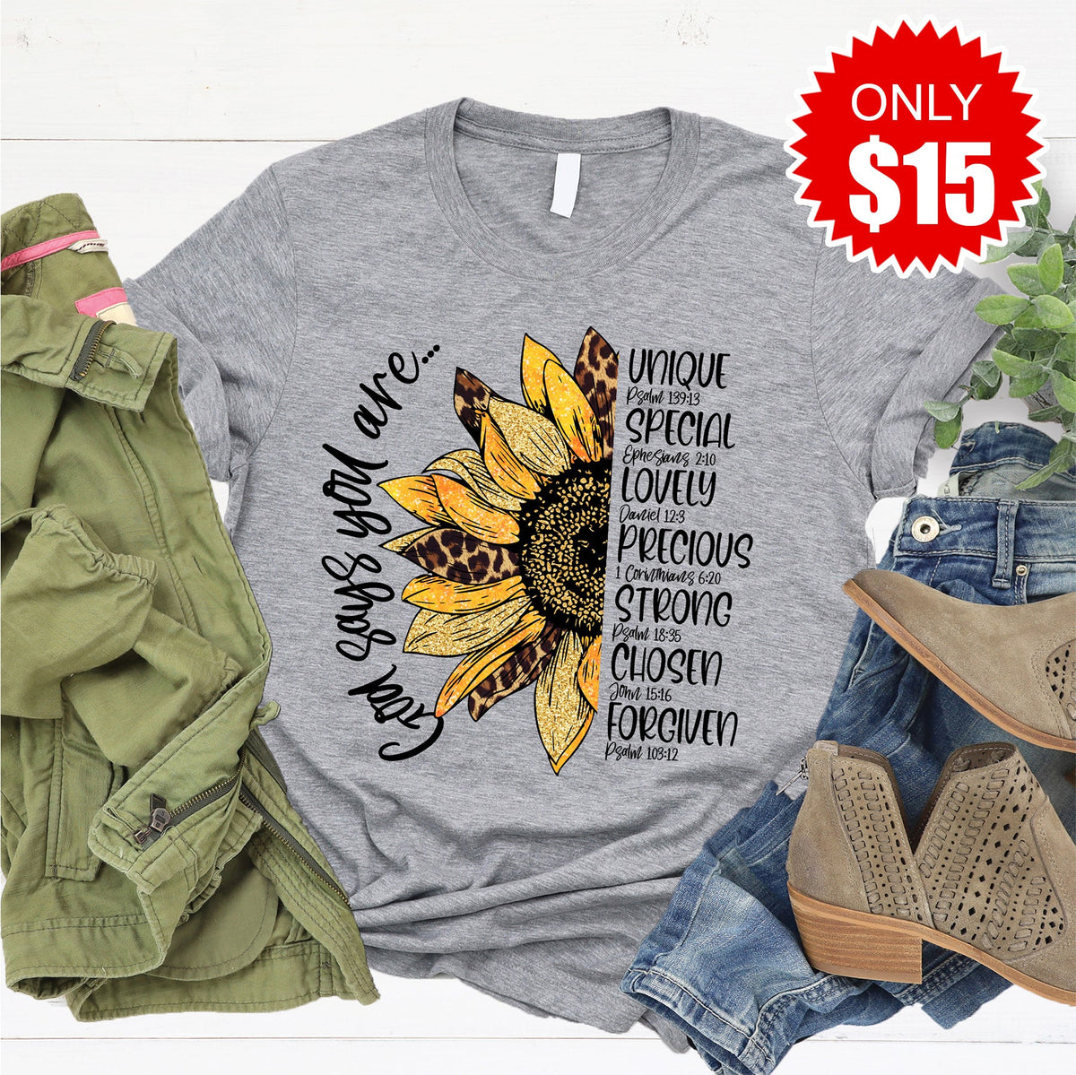 God Says Sunflower Tee - Heather Grey - 15 product image 1