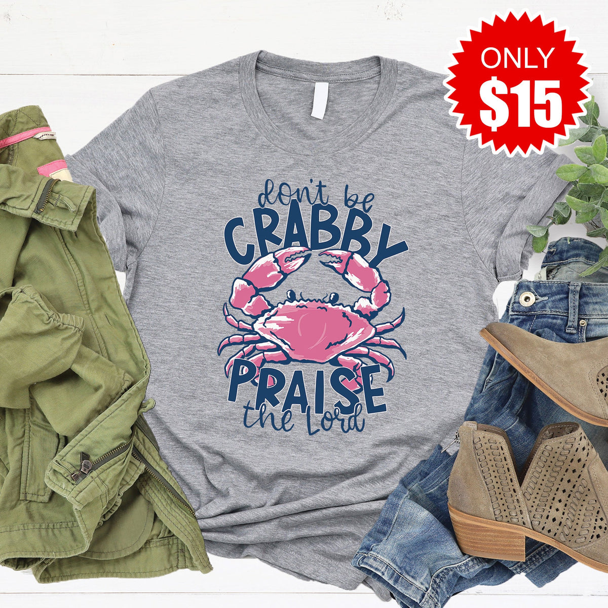 Don't be Crabby Tee - Heather Grey - 15 product image 1