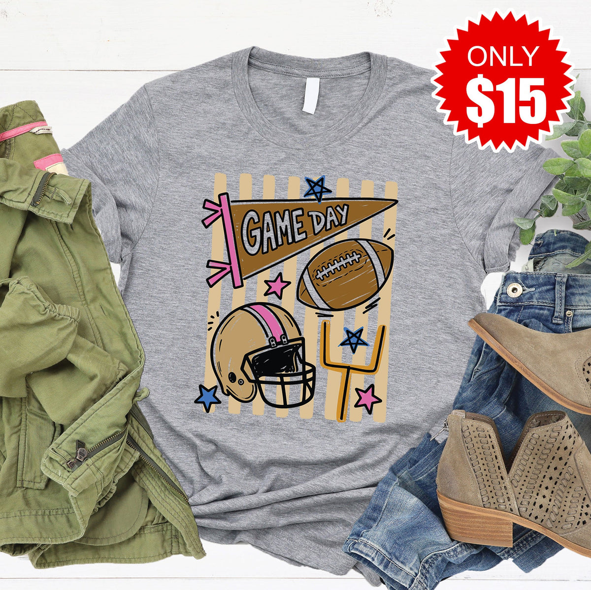 Game Day Stripes Tee - Heather Grey - 15 product image 1