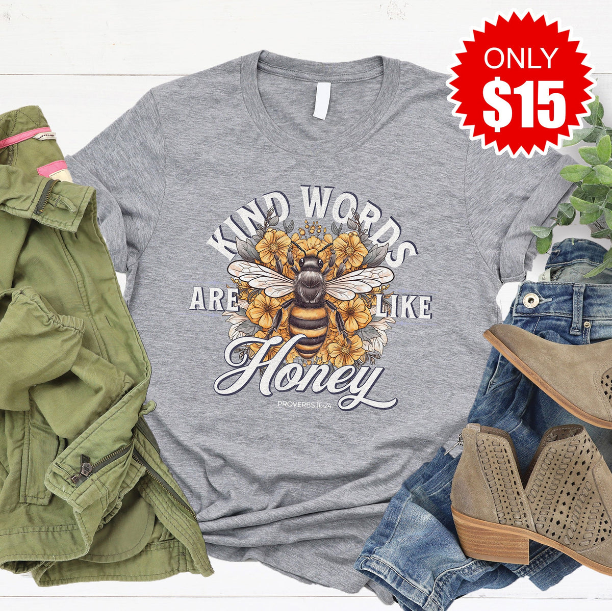 Kind Words Are Like Honey Tee - Heather Grey - 15 product image 1