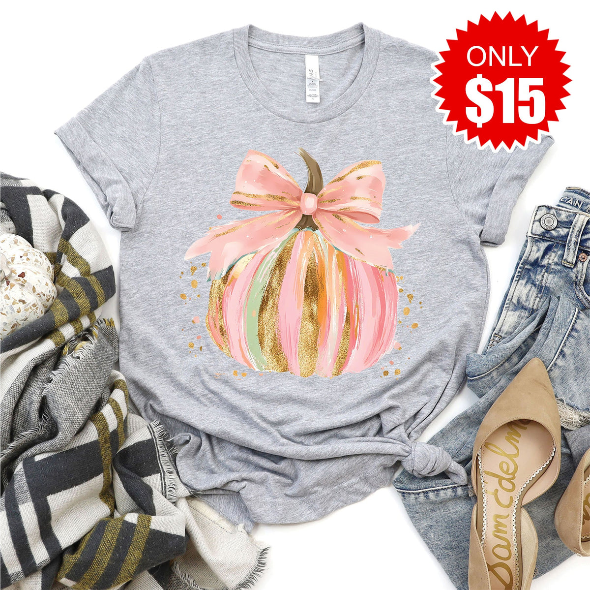 Pink Pumpkin Tee - Heather Grey - 15 product image 1