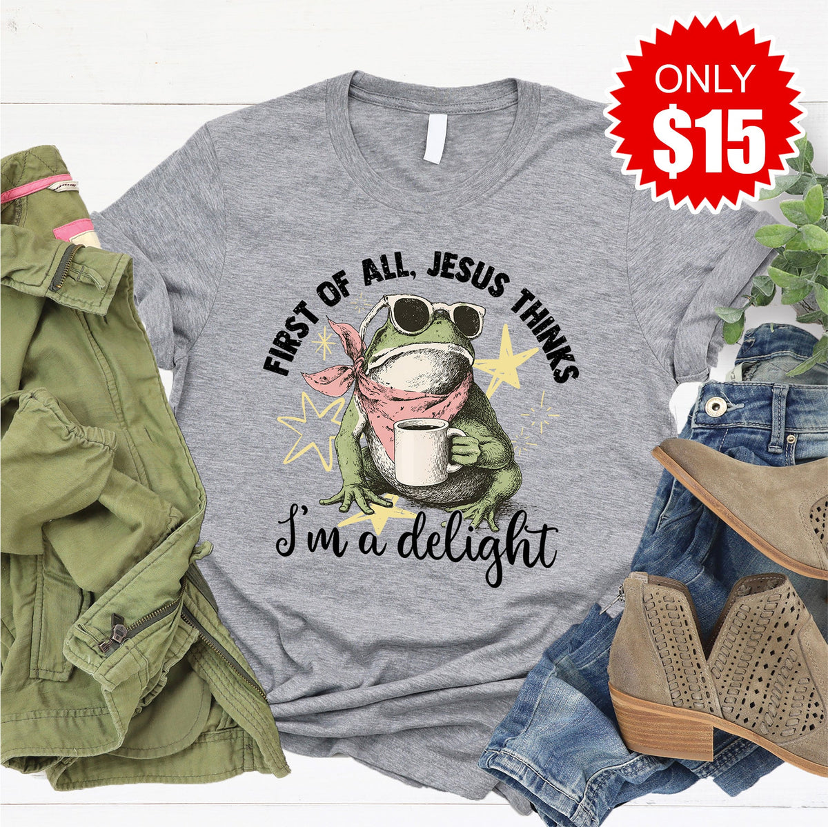 Jesus Thinks I'm a Delight Tee - Heather Grey - 15 product image 1
