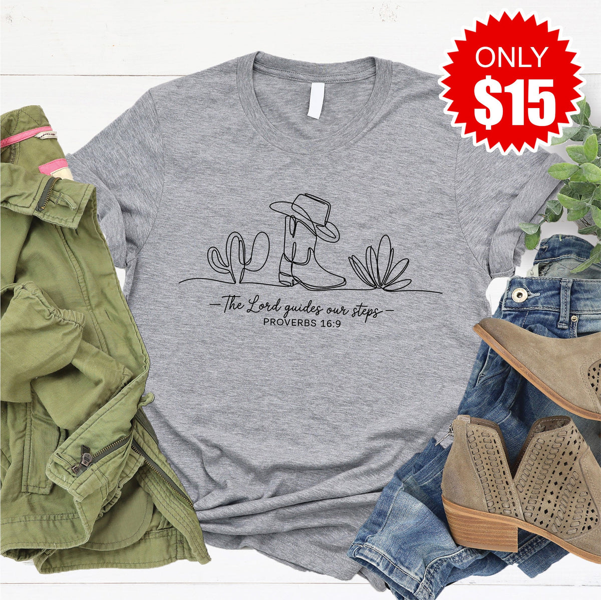 The Lord Guides Our Steps Tee - Heather Grey - 15 product image 1