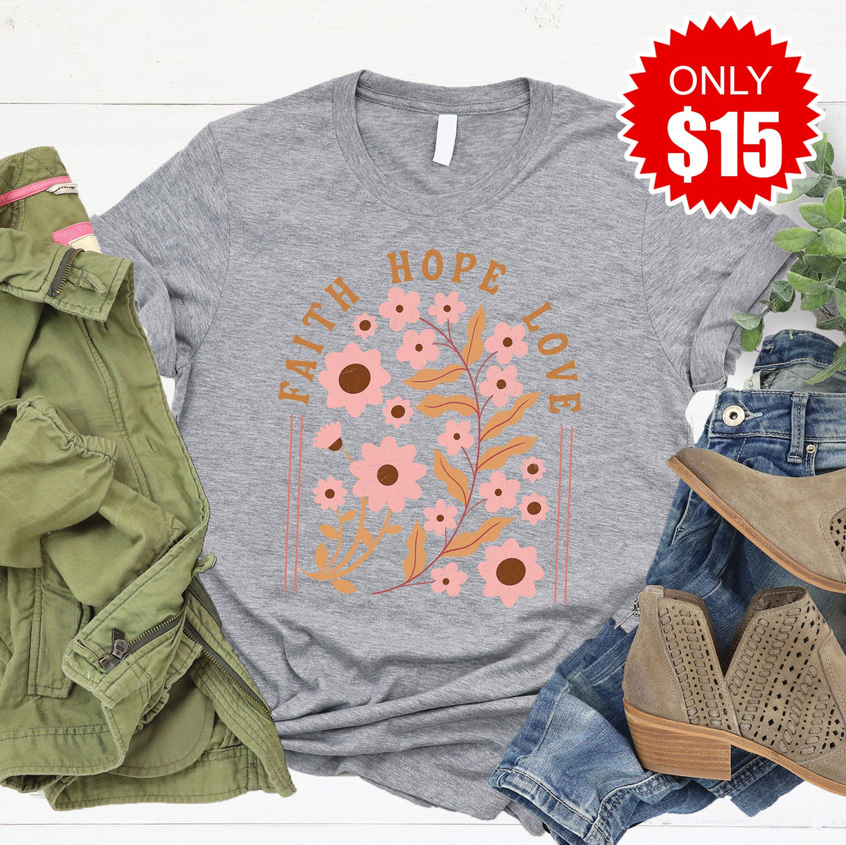 Faith Hope Love Tee - Heather Grey - 15 product image 1