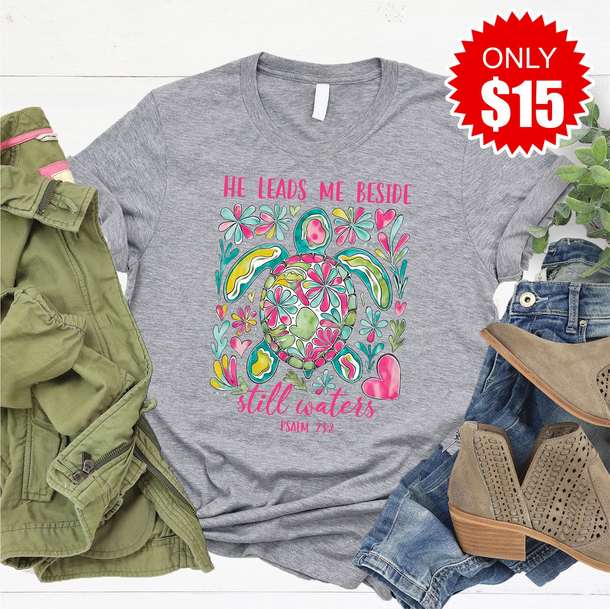 He Leads Me Tee - Heather Grey - 15 product image 1