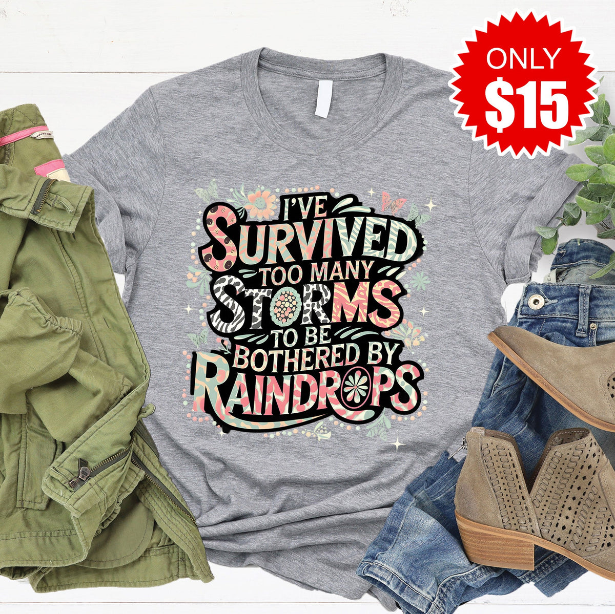 Too Many Storms Tee - Heather Grey - 15 product image 1
