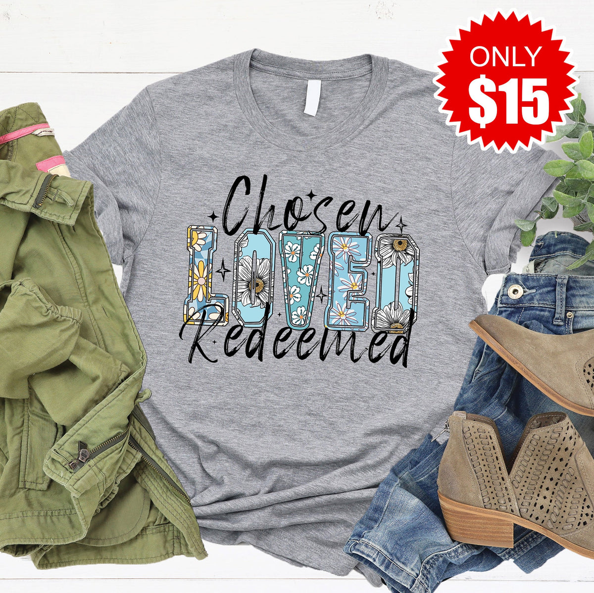 Chosen Loved Redeemed Tee - Heather Grey - 15 product image 1