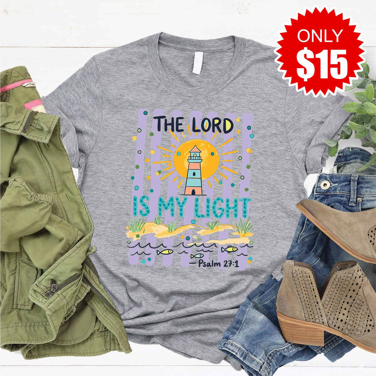 The Lord Is My Light Tee - Heather Grey - 15 product image 1