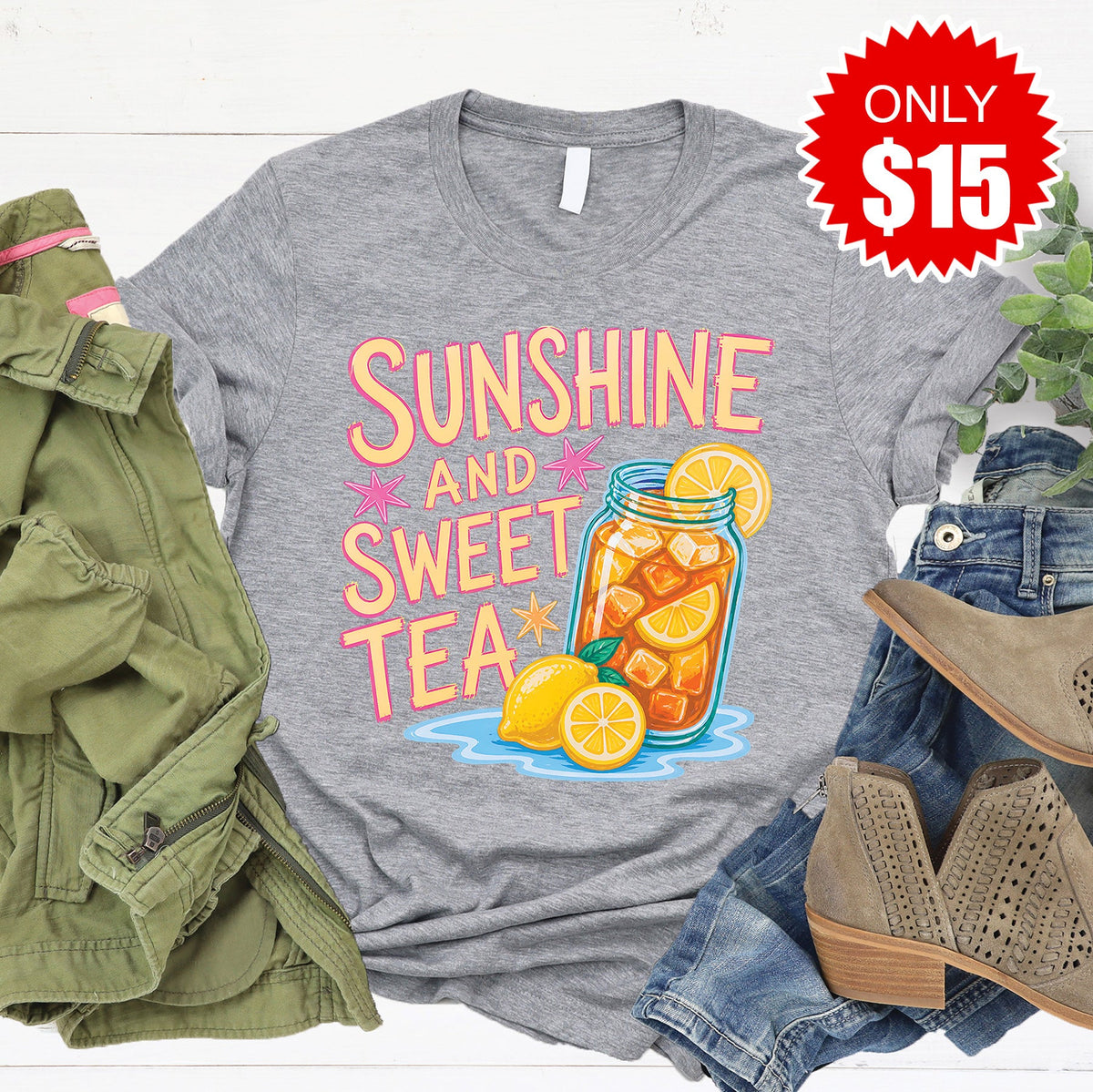 Sunshine and Sweet Tea Tee - Heather Grey - 15 product image 1