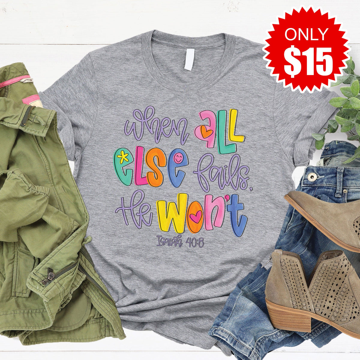 He Wont Fail Tee - Heather Grey - 15 product image 1
