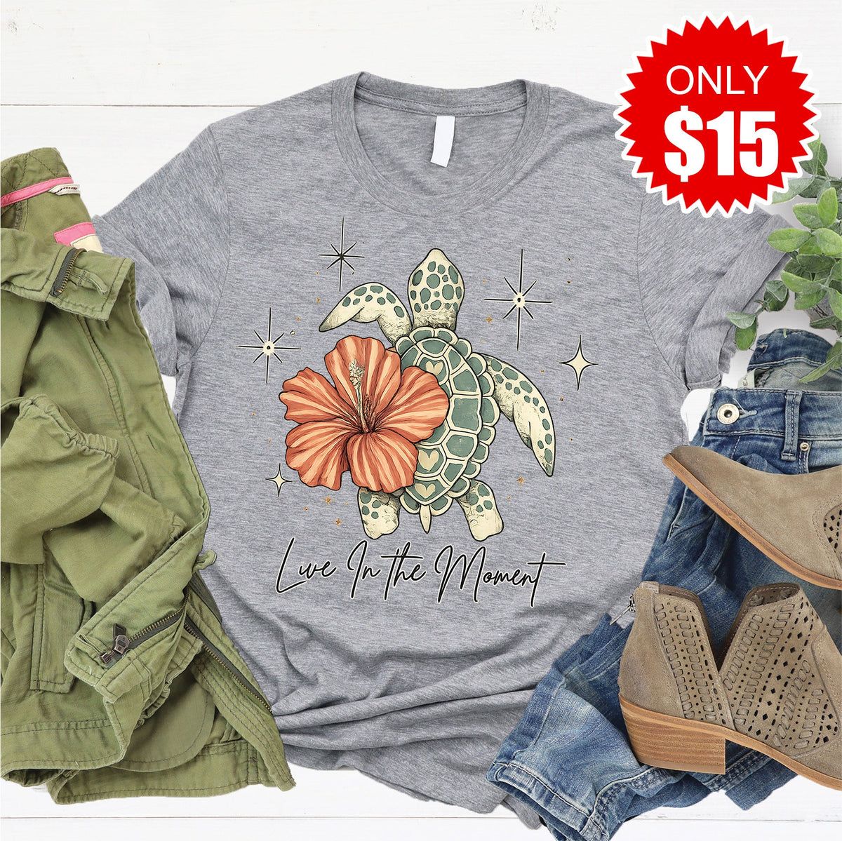 Live In The Moment Tee - Heather Grey - 15 product image 1