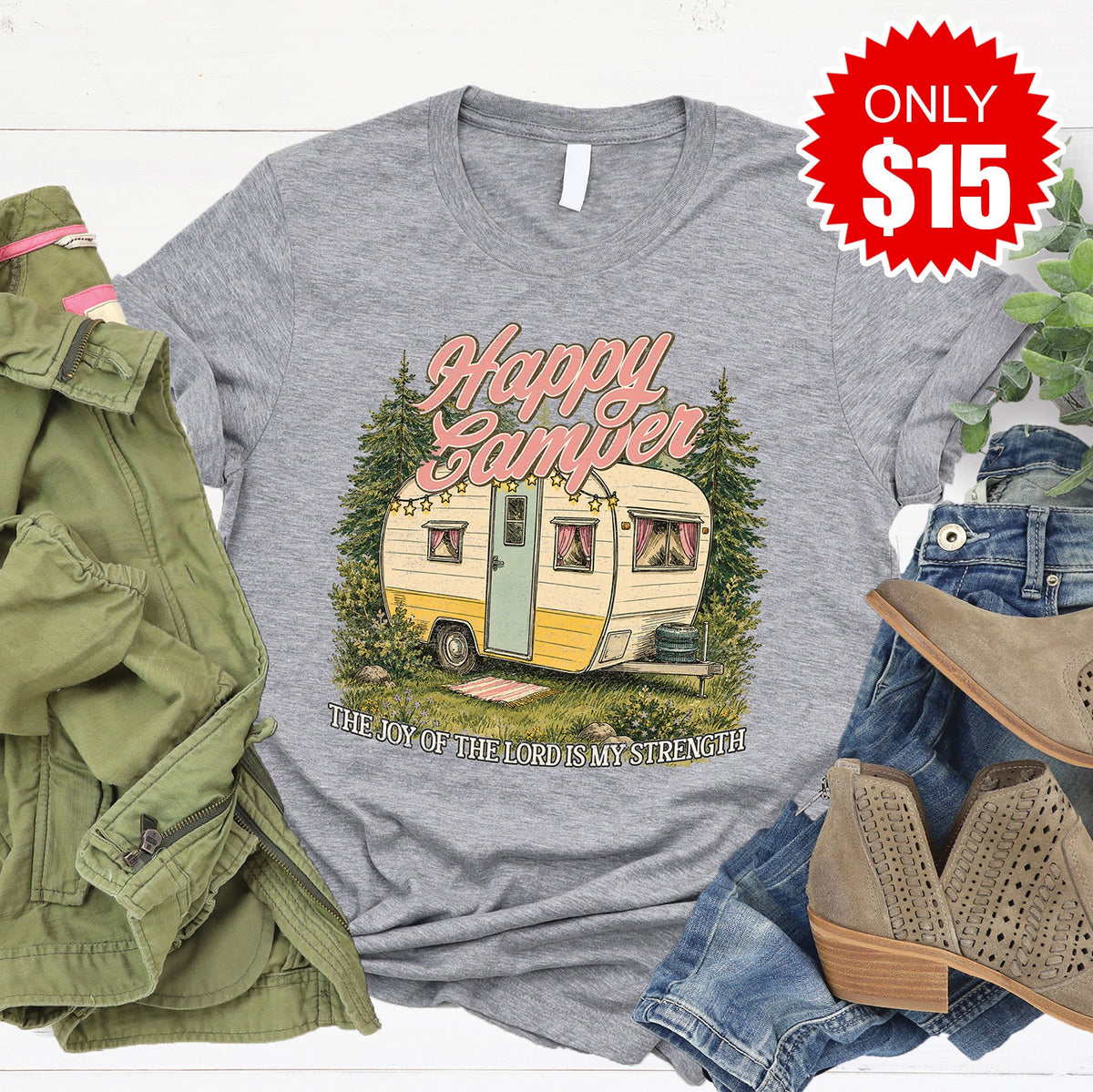 Happy Camper Tee - Heather Grey - 15 product image 1