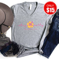 Stay Salty Hibiscus V-Neck - Heather Grey - 15