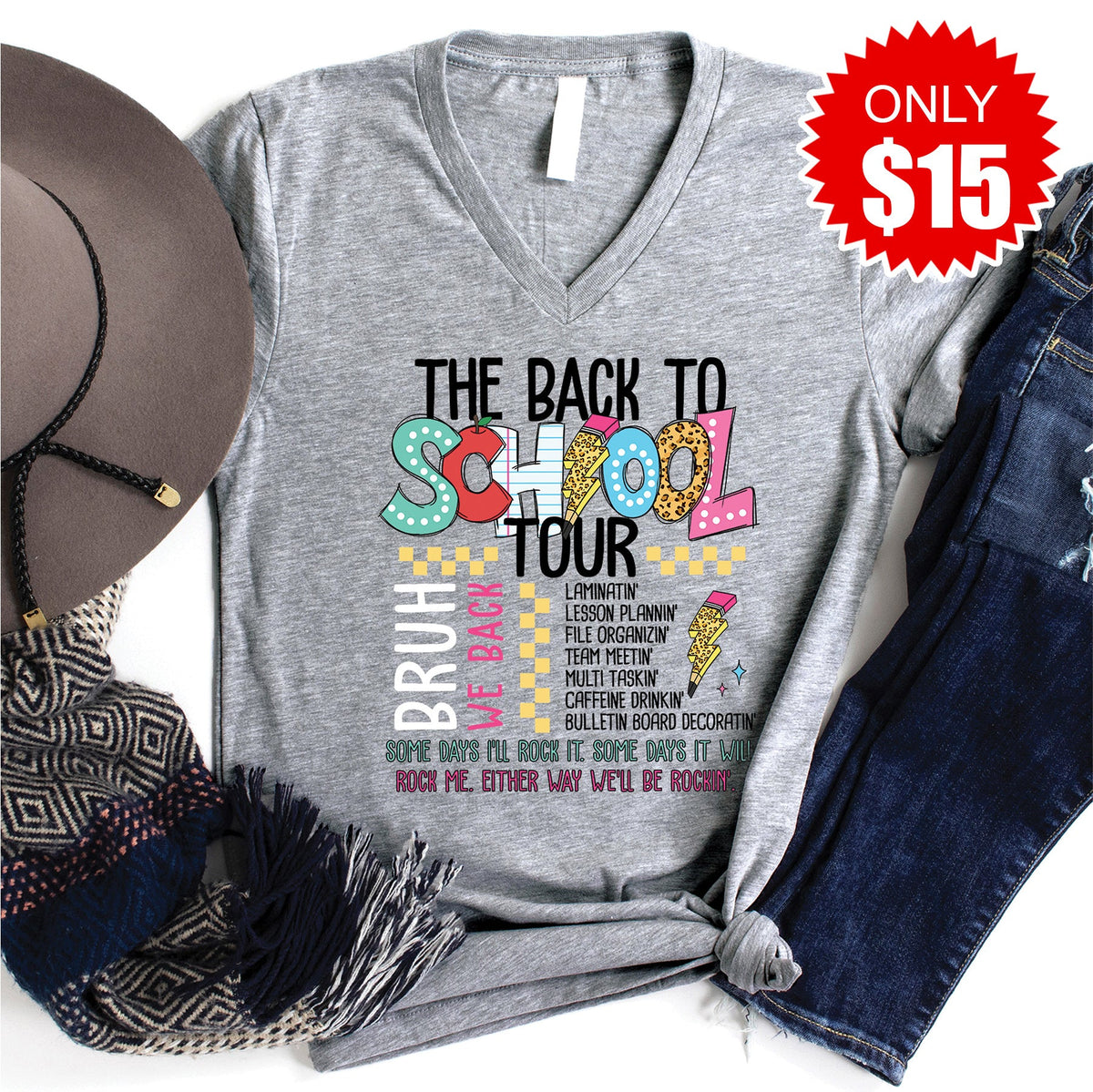Back To School Tour V-Neck - Heather Grey - 15