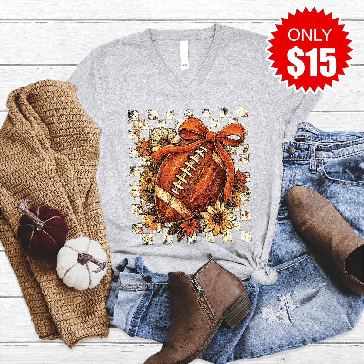 Football V-Neck - Heather Grey - 15