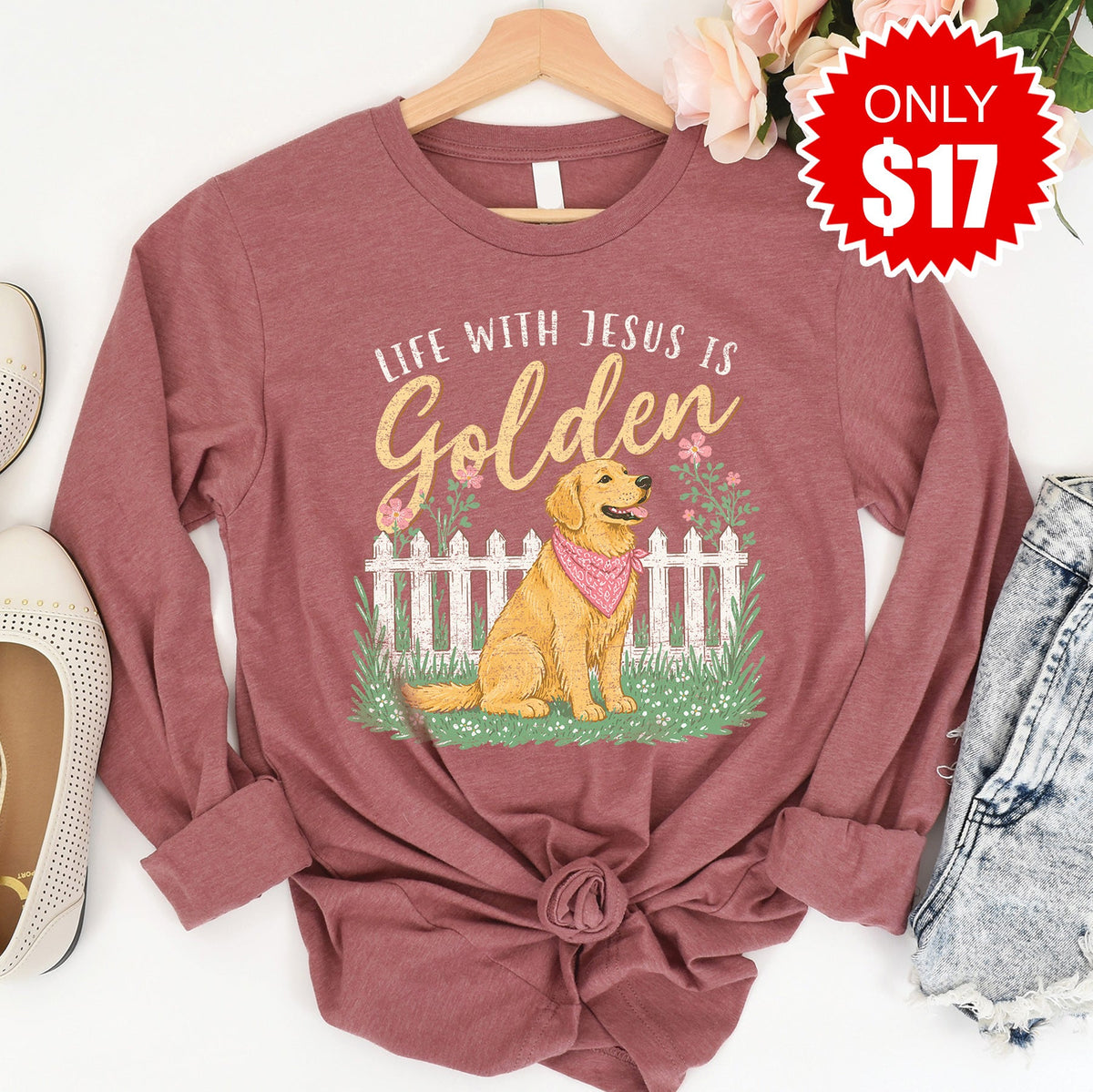 Life With Jesus is Golden Long Sleeve - Heather Mauve - 17 product image 1