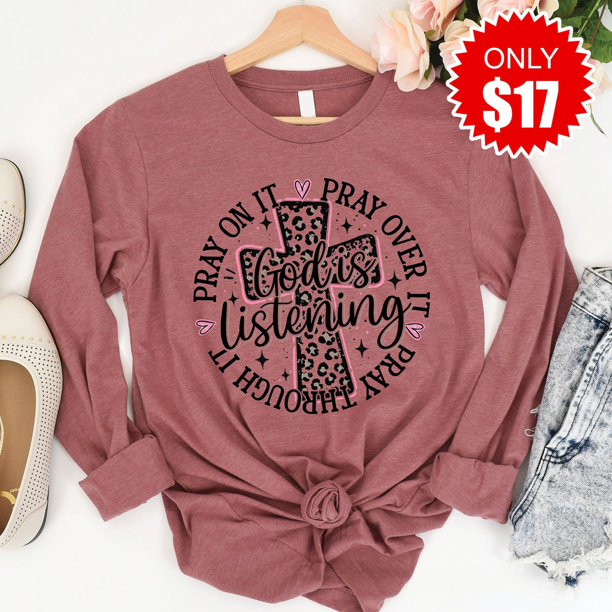 God is Listening Long Sleeve - Heather Mauve - 17 product image 1