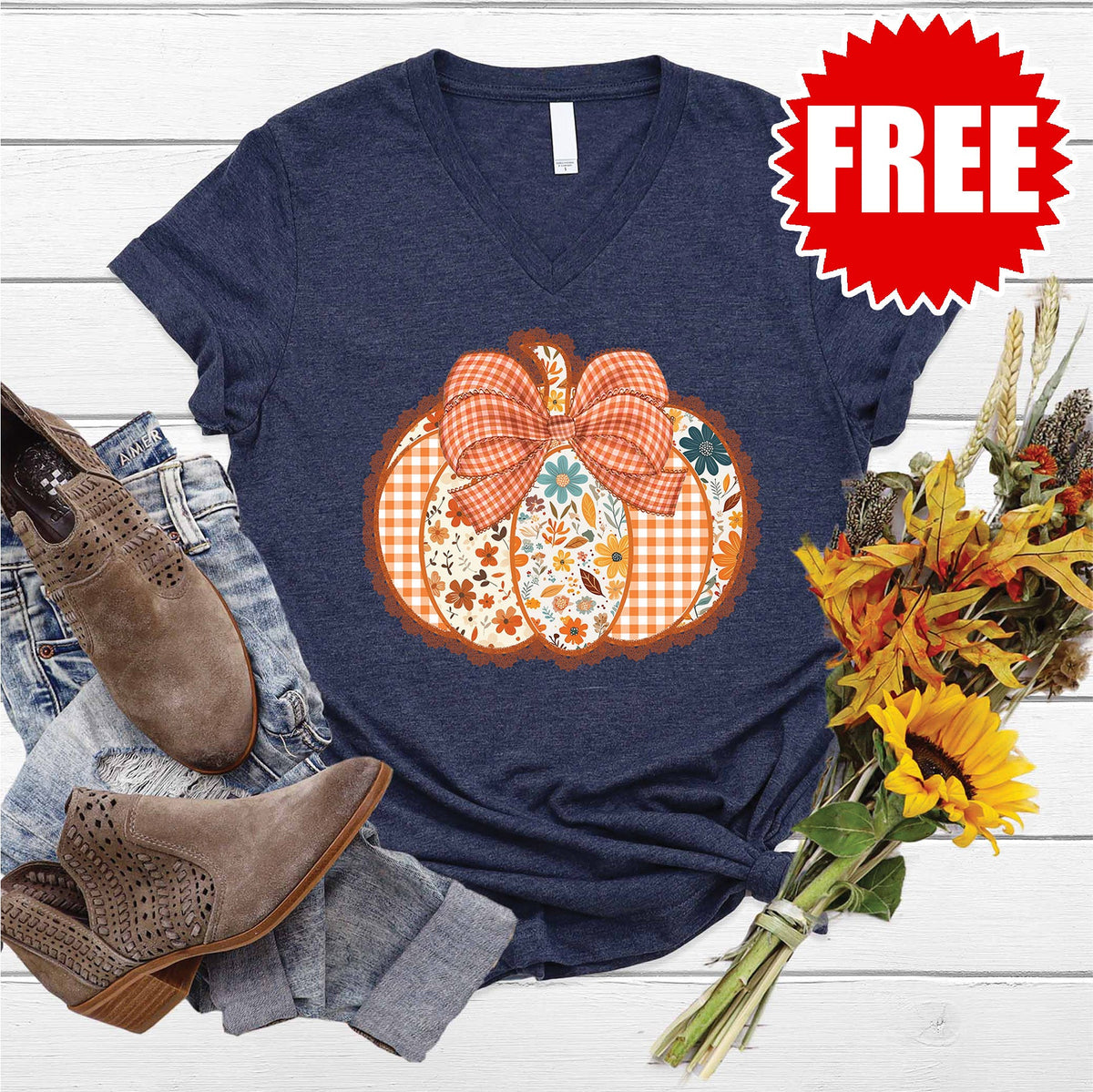 Pumpkin V-Neck - Heather Navy - 0