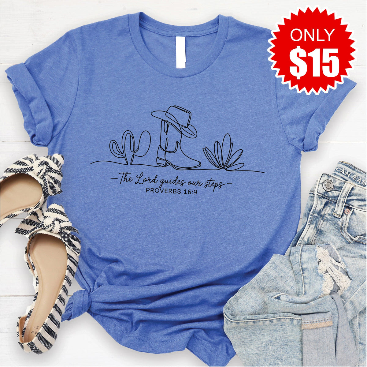 The Lord Guides Our Steps Tee - Heather Royal Blue - 15 product image 1