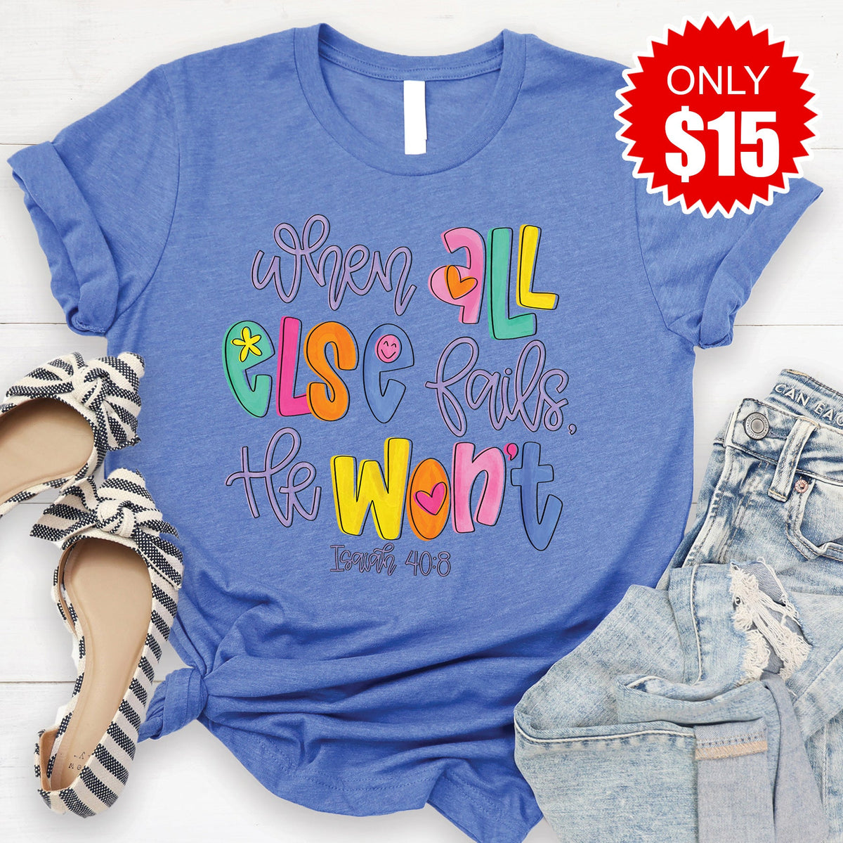 He Wont Fail Tee - Heather Royal Blue - 15 product image 1