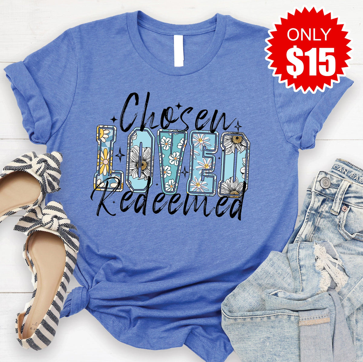 Chosen Loved Redeemed Tee - Heather Royal Blue - 15 product image 1