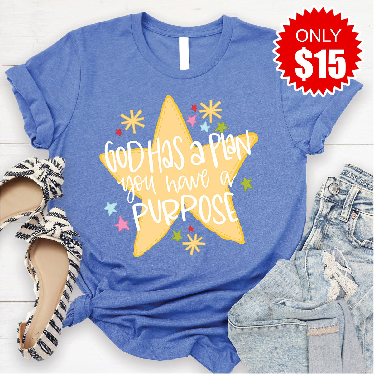 God Has A Plan Tee - Heather Royal Blue - 15 product image 1