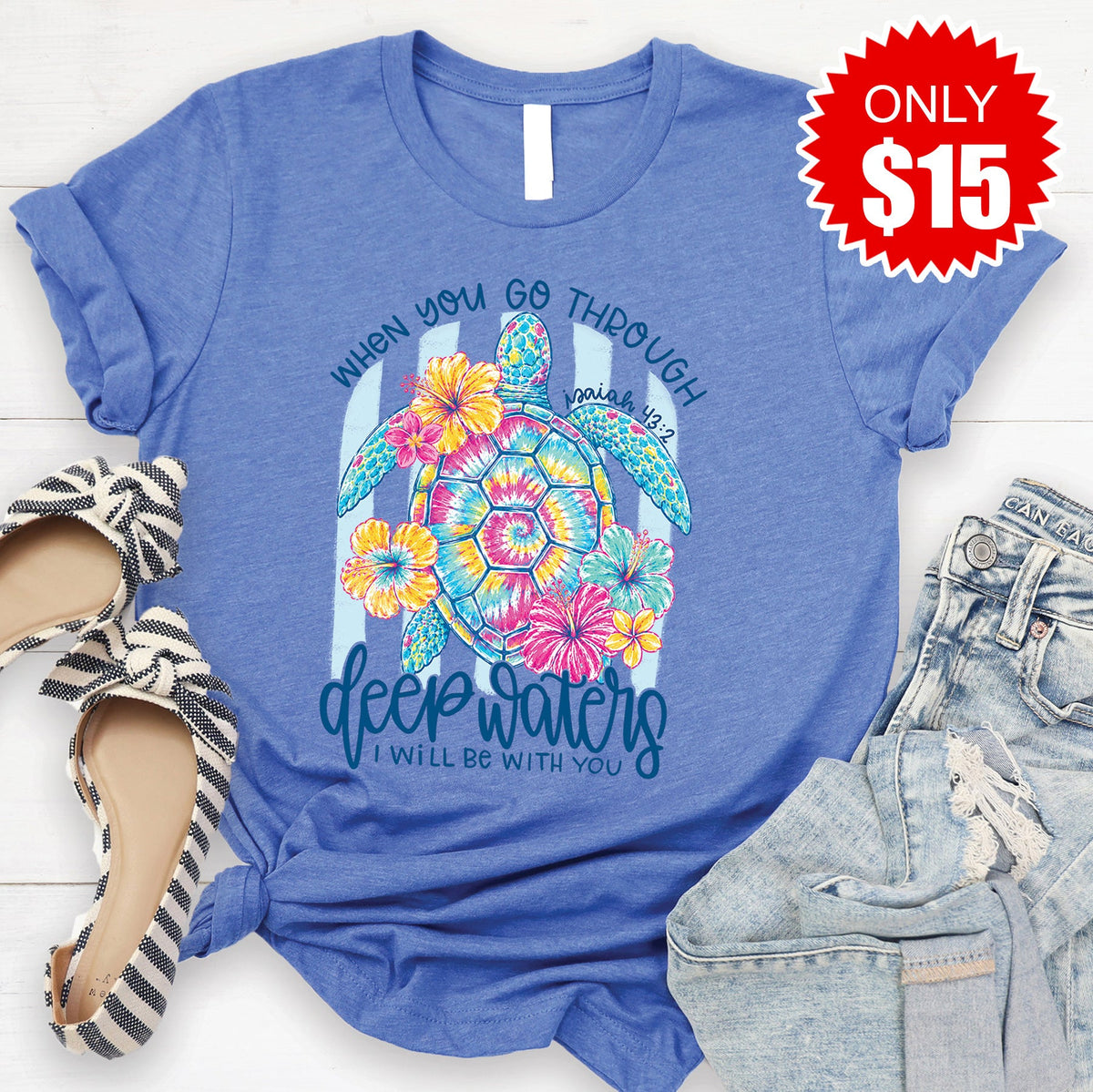 Deep Waters Tee - Heather Royal Blue - 15 product image 1
