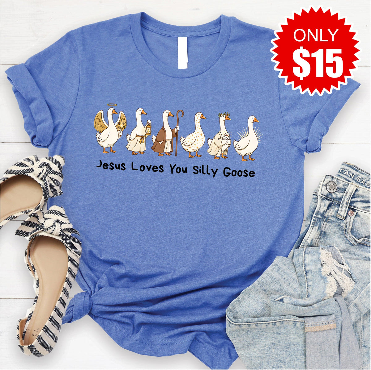 Jesus Love You Silly Goose Tee - Heather Royal Blue - 15 product image 1