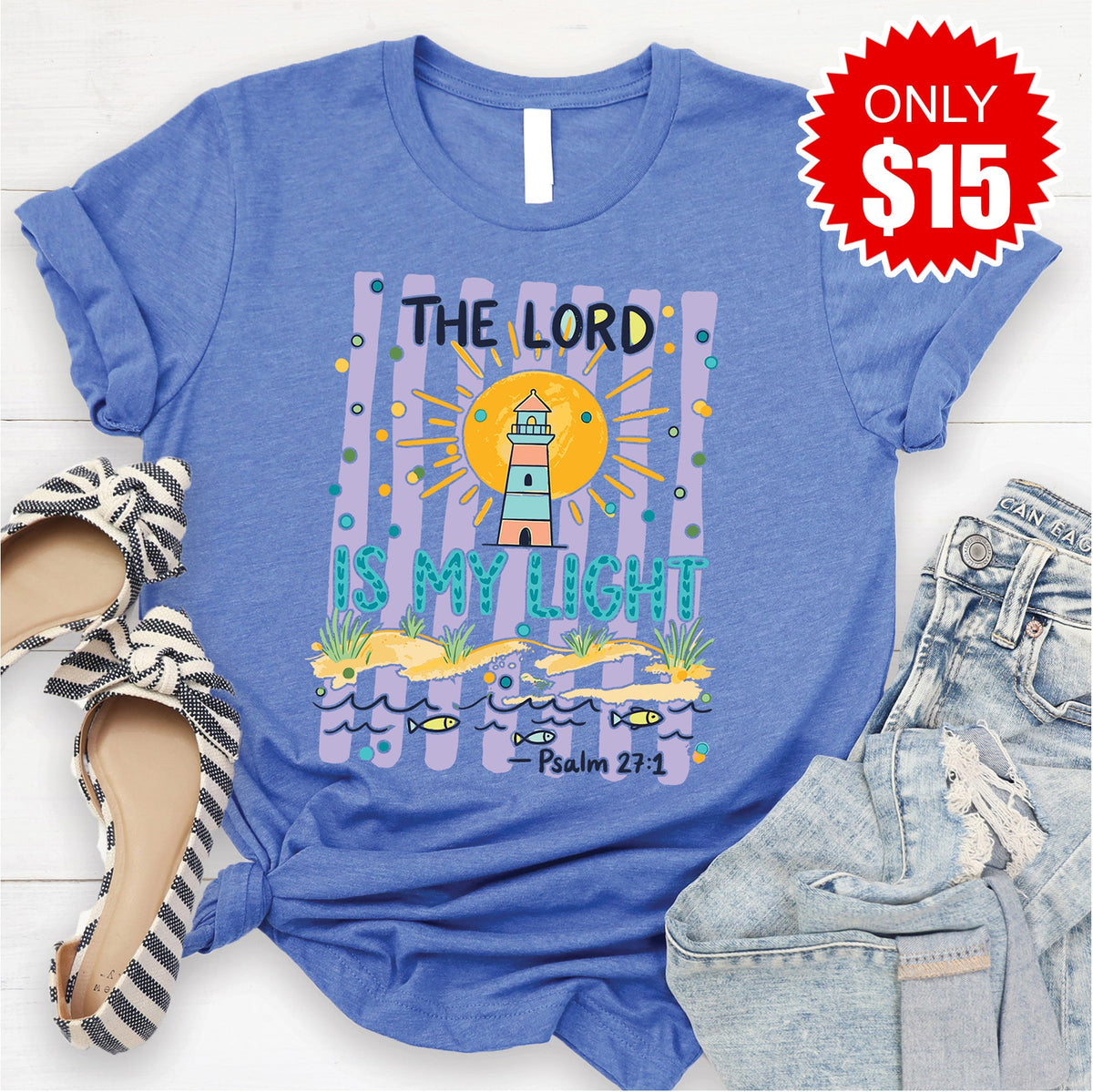 The Lord Is My Light Tee - Heather Royal Blue - 15 product image 1