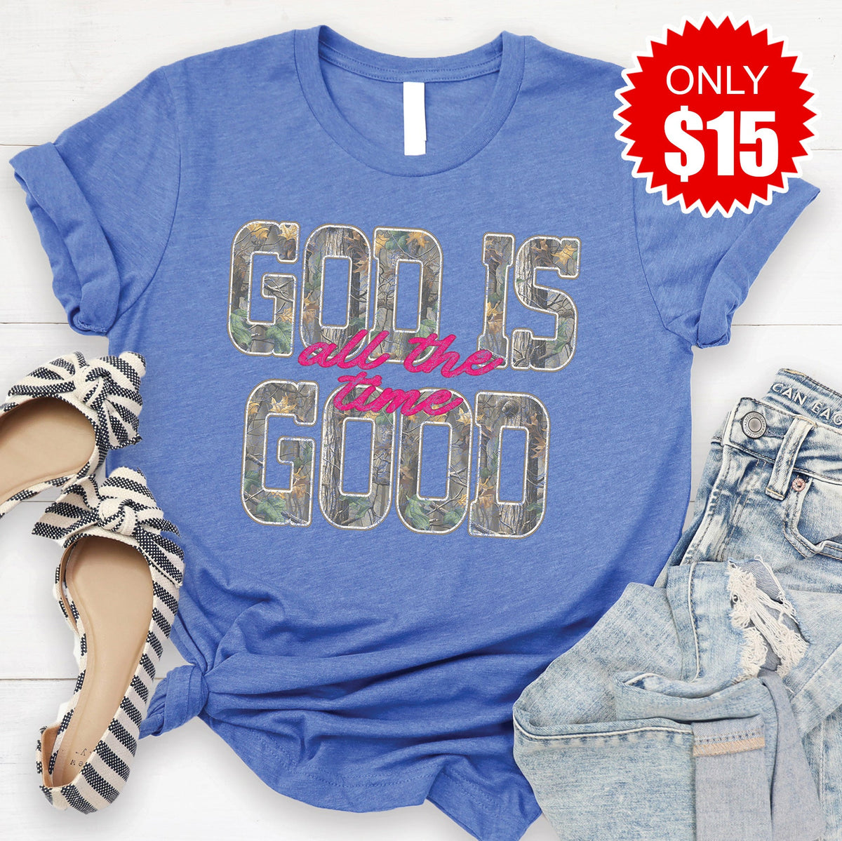 God Is Good Tee - Heather Royal Blue - 15 product image 1