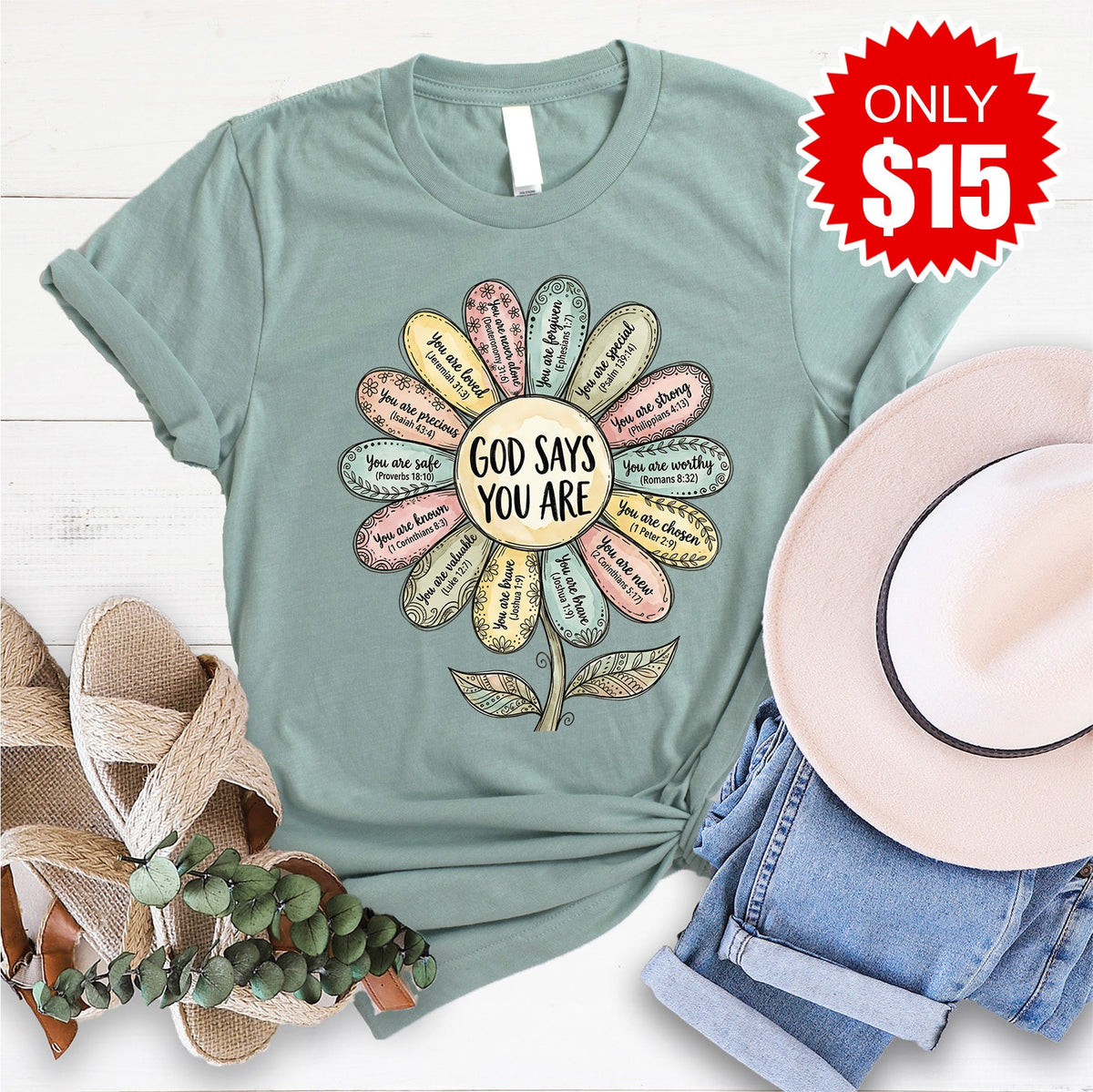 God Says You Are Tee - Heather Sage - 15 product image 1