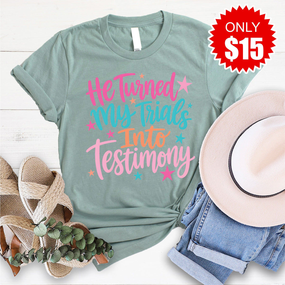 Trials Into Testimony Tee - Heather Sage - 15 product image 1