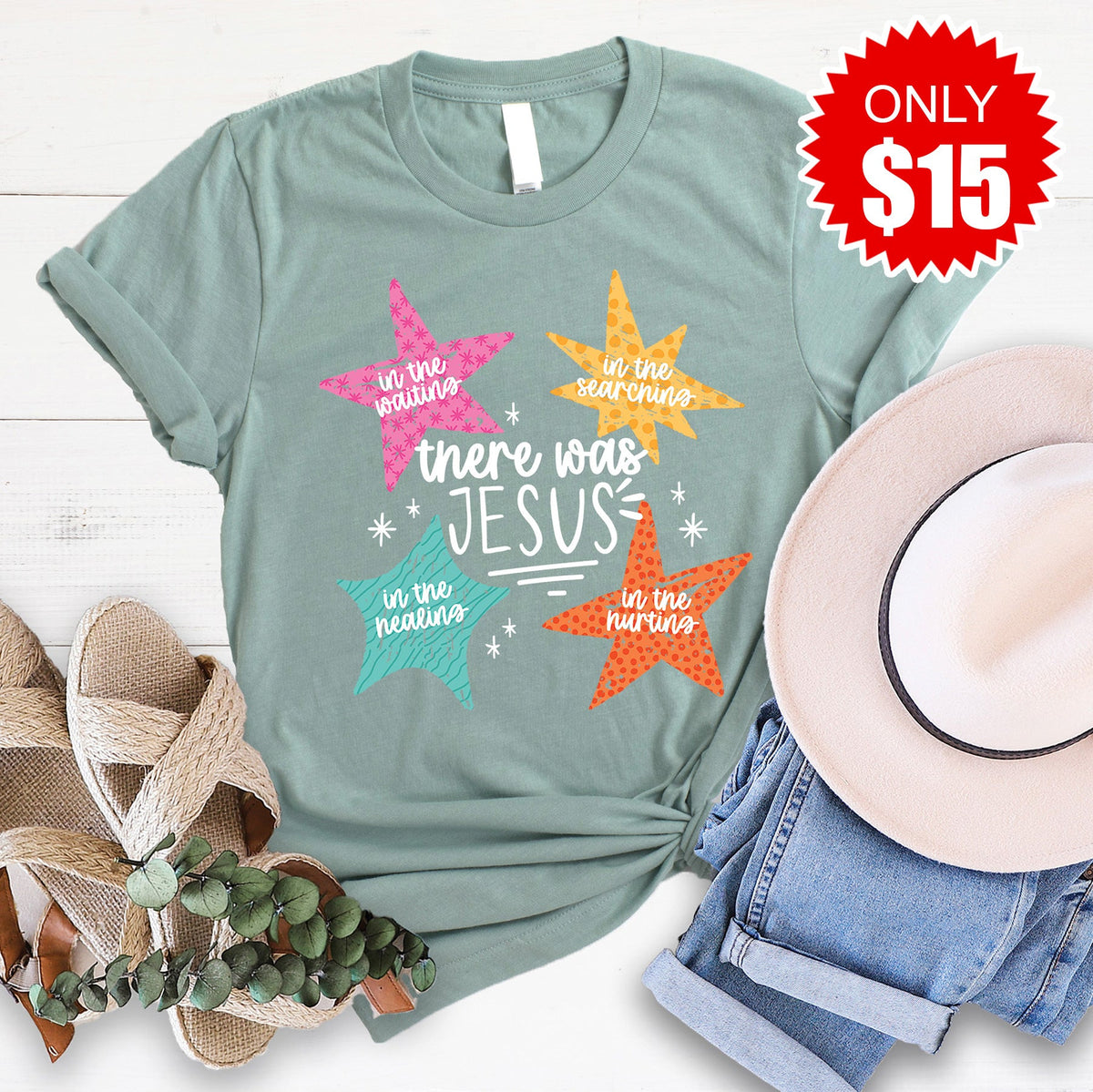 There Was Jesus Tee - Heather Sage - 15 product image 1