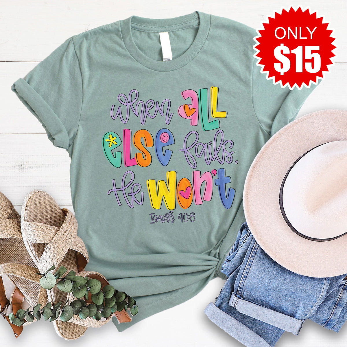 He Wont Fail Tee - Heather Sage - 15 product image 1