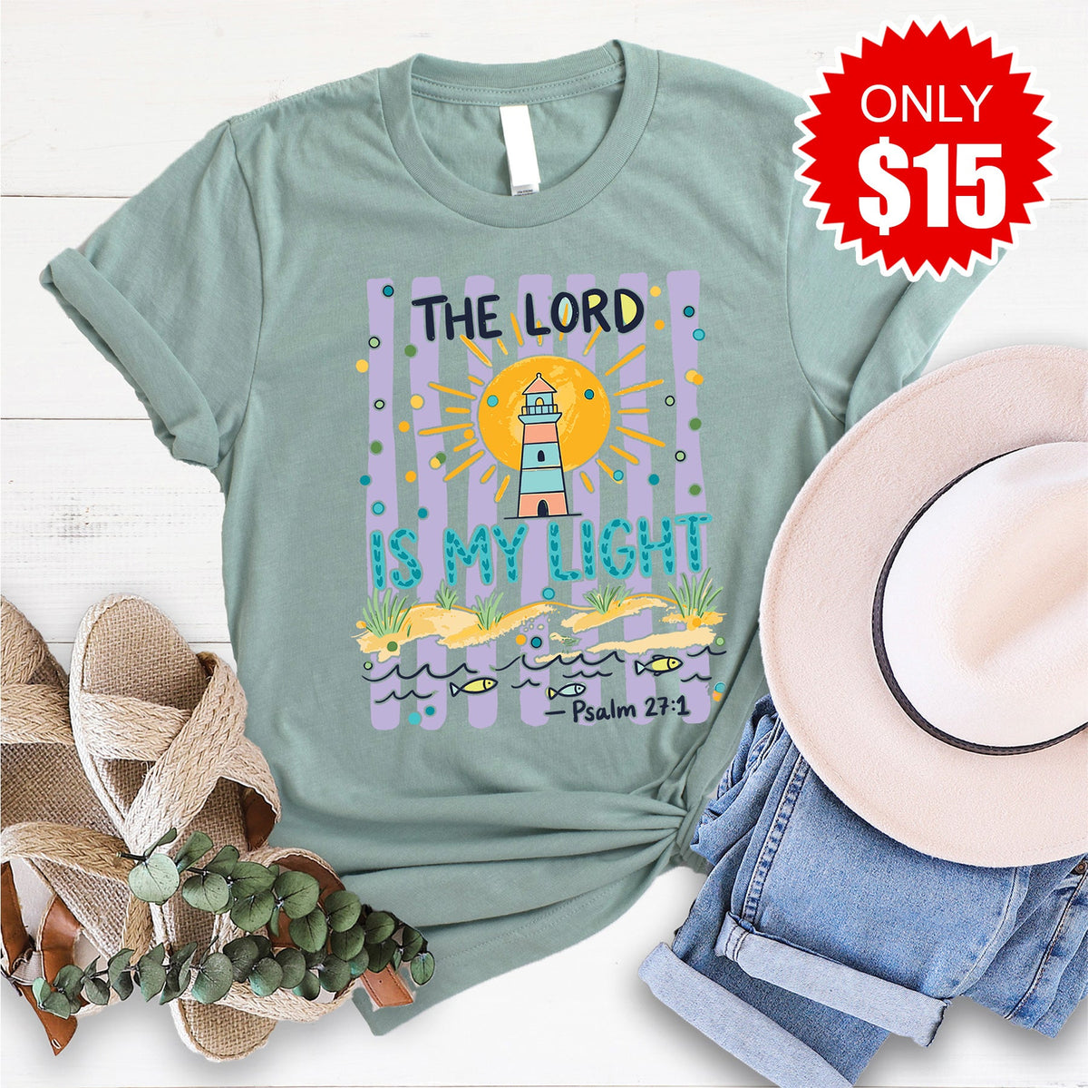 The Lord Is My Light Tee - Heather Sage - 15 product image 1