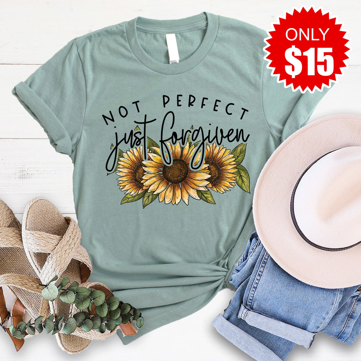 Not Perfect Just Forgiven Tee - Heather Sage - 15 product image 1