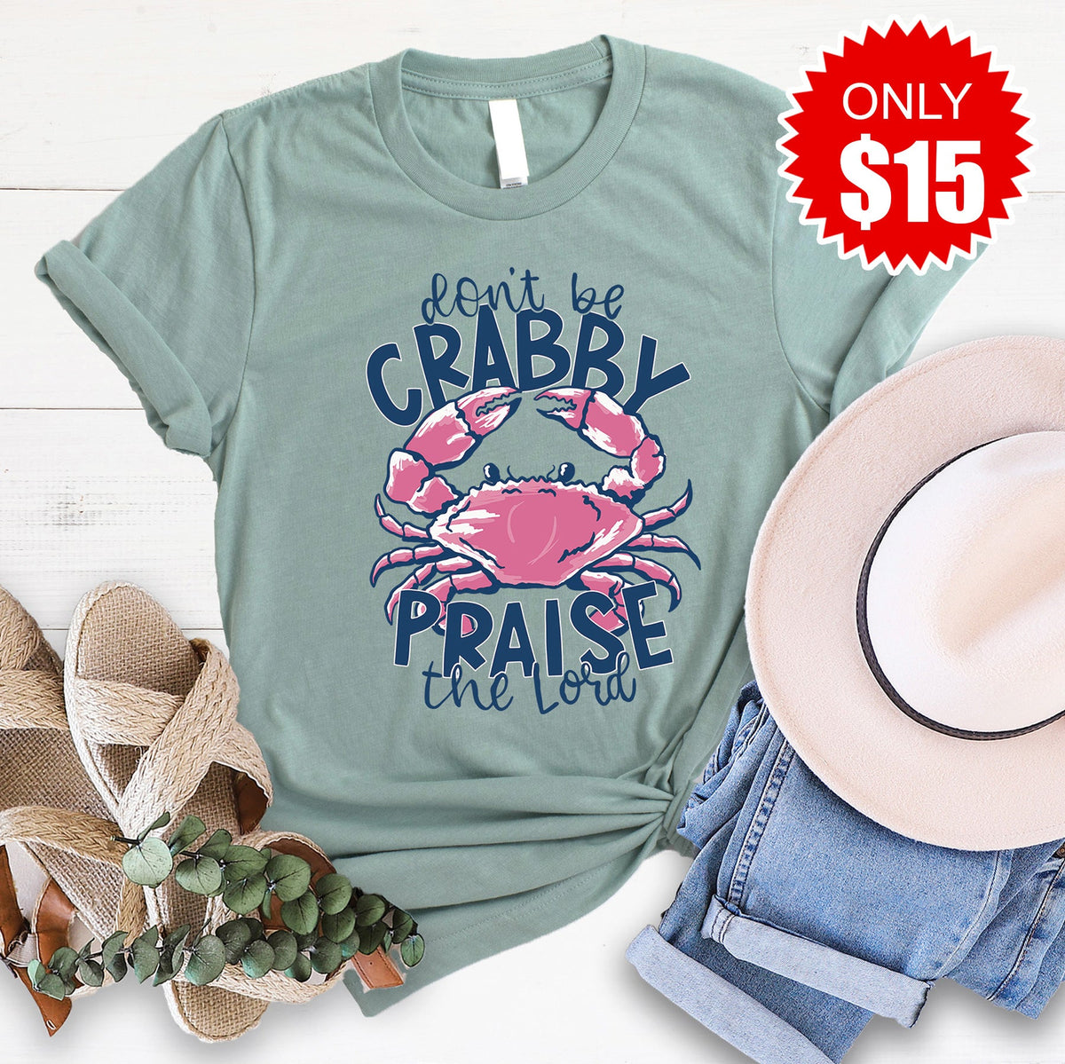 Don't be Crabby Tee - Heather Sage - 15 product image 1