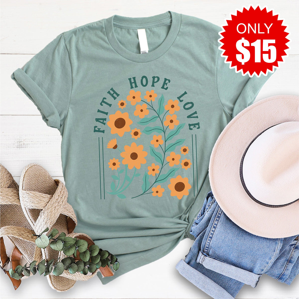 Faith Hope Love Tee - Heather Sage - 15 product image 1