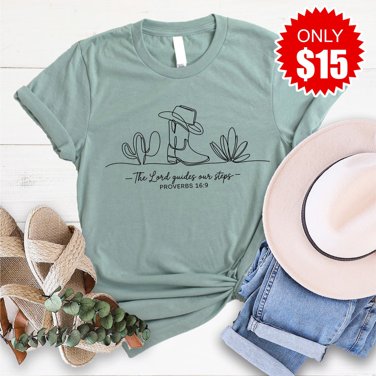 The Lord Guides Our Steps Tee - Heather Sage - 15 product image 1